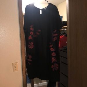 Floral short sleeved-knee length suede-ish dress!